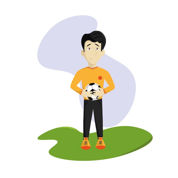 Geïsoleerde gelukkige keeper cartoon met een voetbal Vector illustratie