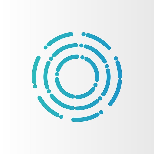 Geïsoleerde gestippelde cirkel technologie pictogram. Letter O met stippen en lijnen logo.