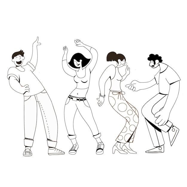 Geïsoleerde groep jonge gelukkige dansende mensen of mannelijke en vrouwelijke dansers