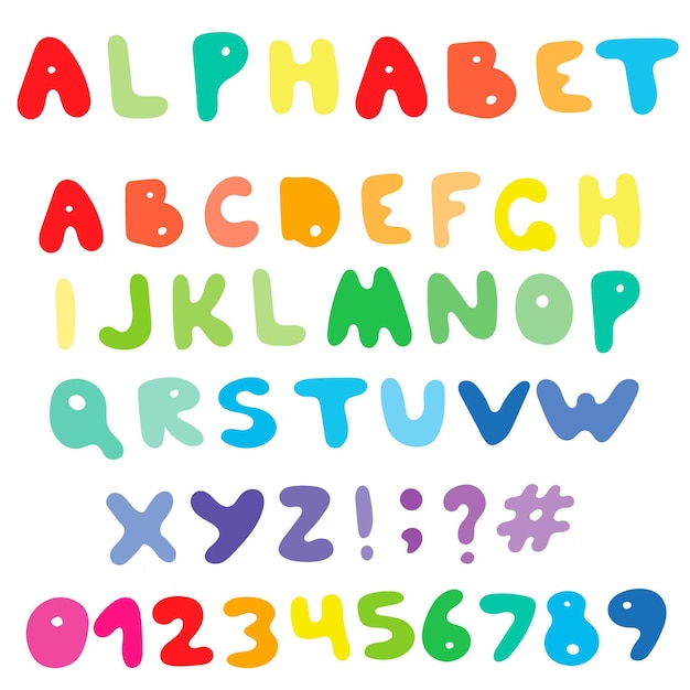 Geïsoleerde handgetekende vector alfabet set met gekleurde engelse letters