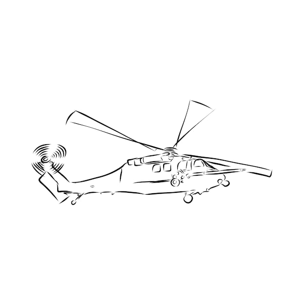 Geïsoleerde illustratie van helikopter. zwart-wit tekening