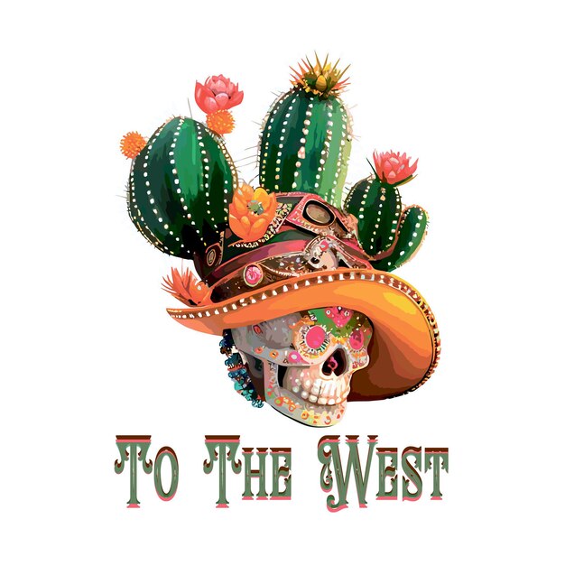 Geïsoleerde illustratie van schedels en cactussen Mexicaanse Dag van de Doden Perfect voor ansichtkaartlabel ts
