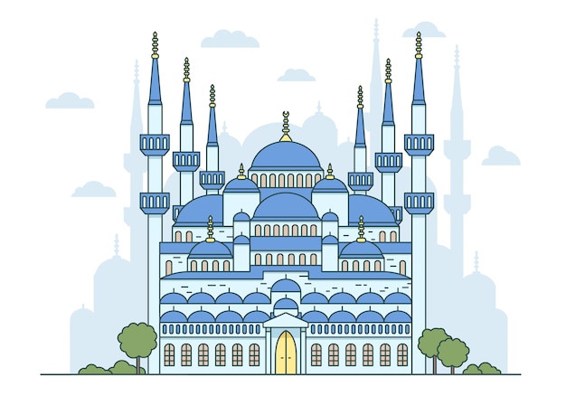 geïsoleerde illustratie van Turkse blauwe moskee in Istanbul. Religieuze islamitische en Byzantijnse architectuur, nationale attracties.