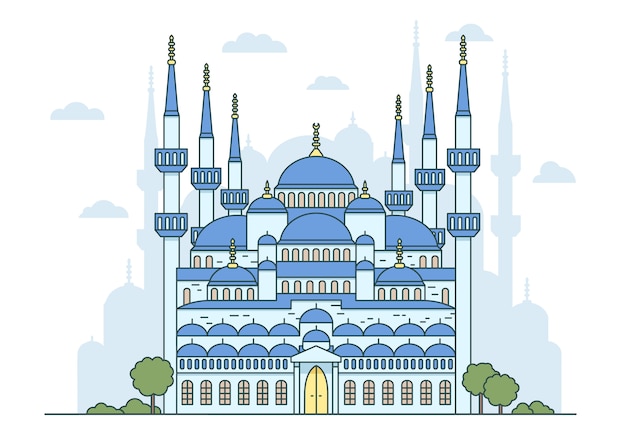 Vector geïsoleerde illustratie van turkse blauwe moskee in istanbul. religieuze islamitische en byzantijnse architectuur, nationale attracties.