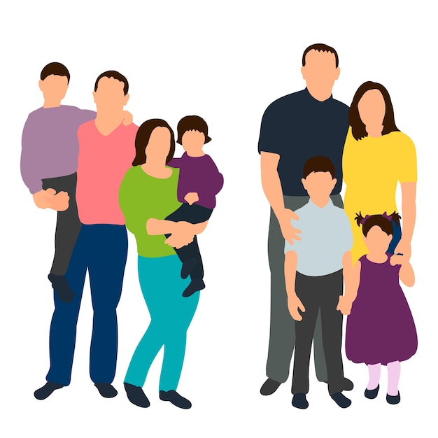 Geïsoleerde isometrische mensenfamilie met kinderen vlakke stijl