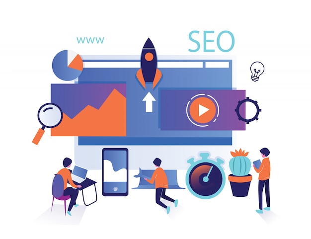 Geïsoleerde isometrische set mensen van seo search optimization