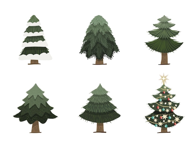 Vector geïsoleerde kerstbomen in cartoon-stijl