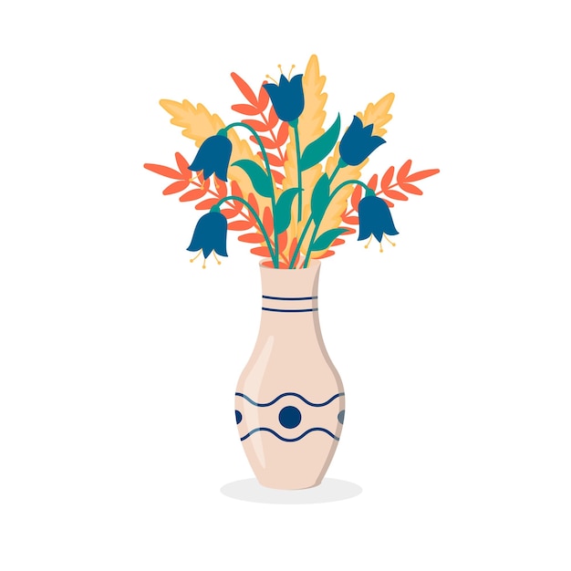 Geïsoleerde kleurrijke bloemen in vaas op witte achtergrond. vector illustratie