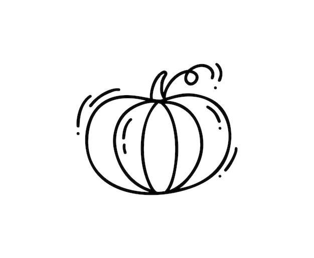 Geïsoleerde monoline contour pompoen op witte achtergrond Hand getrokken vector doodle herfst schets tekening illustratie