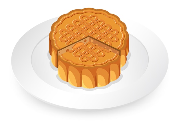 Geïsoleerde mooncake op witte plaat