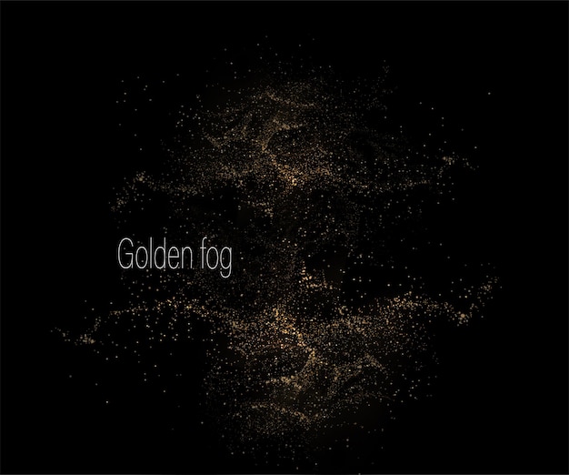 Geïsoleerde ontwerpcomponent glitter gouden tinselvezel op zwart ontwerp