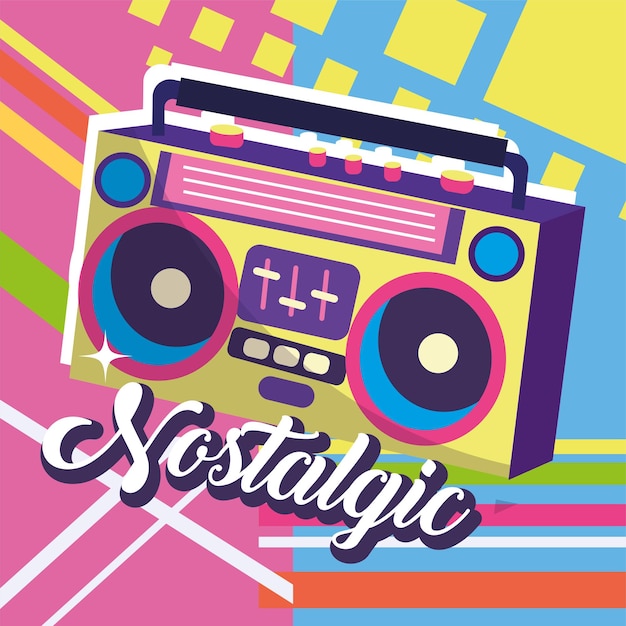 Geïsoleerde oude radio Nostalgische levendige retro gekleurde achtergrond Vector illustratie