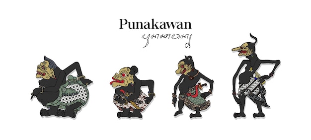 Geïsoleerde Punakawan wayang illustratie. Hand getekende Indonesische schaduwpop.