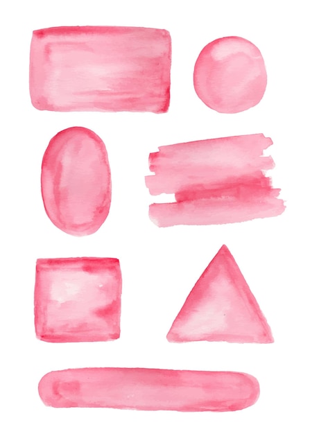 Geïsoleerde roze aquarelvlek in verschillende vormen