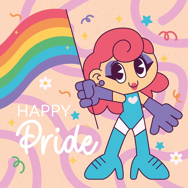 Geïsoleerde schattige drag queen met LGBT-vlag Pride maand Vector