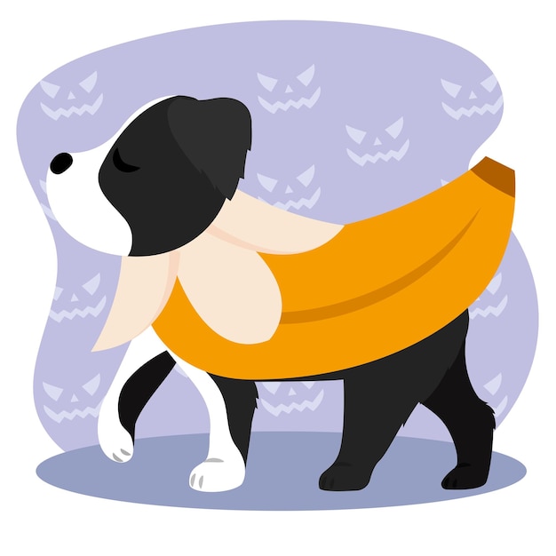 Geïsoleerde schattige hond met een bananenkostuum Vectorillustratie