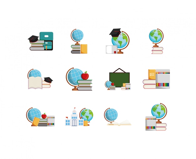 Geïsoleerde school icon set