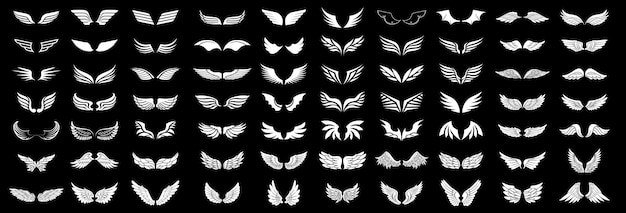 Geïsoleerde vleugels witte pictogrammen gevleugeld logo grafisch element abstract succes of modeontwerp leger badges vector illustratie