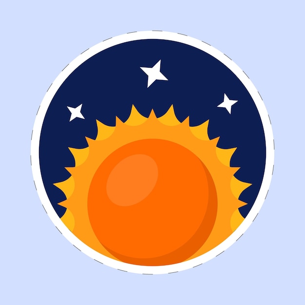 Geïsoleerde zon met sterren blauwe achtergrond in stickerstijl