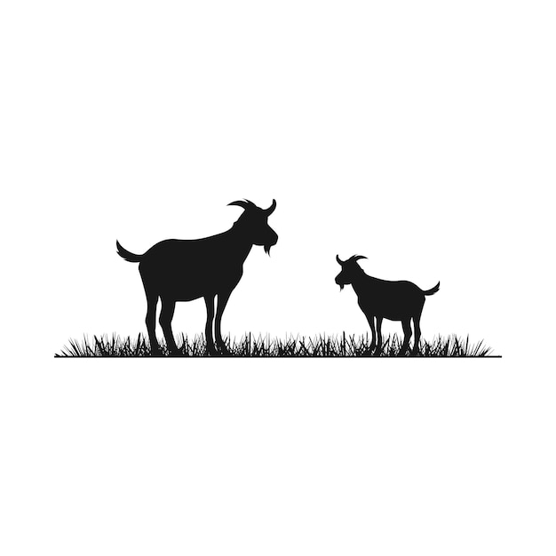 Geit en gras silhouet veehouderij logo ontwerp