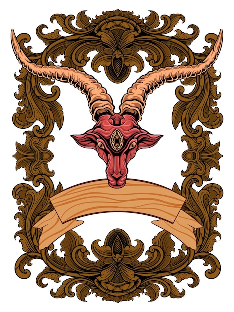 Vector geit hoofd vector ontwerp met ornament frame