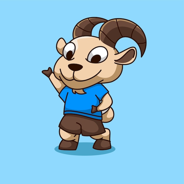 Geit schapen cartoon mascotte, platte ontwerpstijl