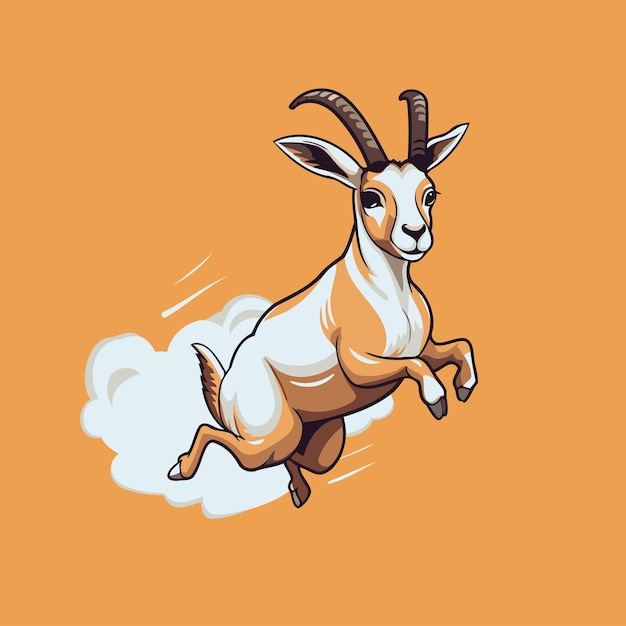 Vector geit springt op een wolk vectorillustratie van een geit die op een cloud springt