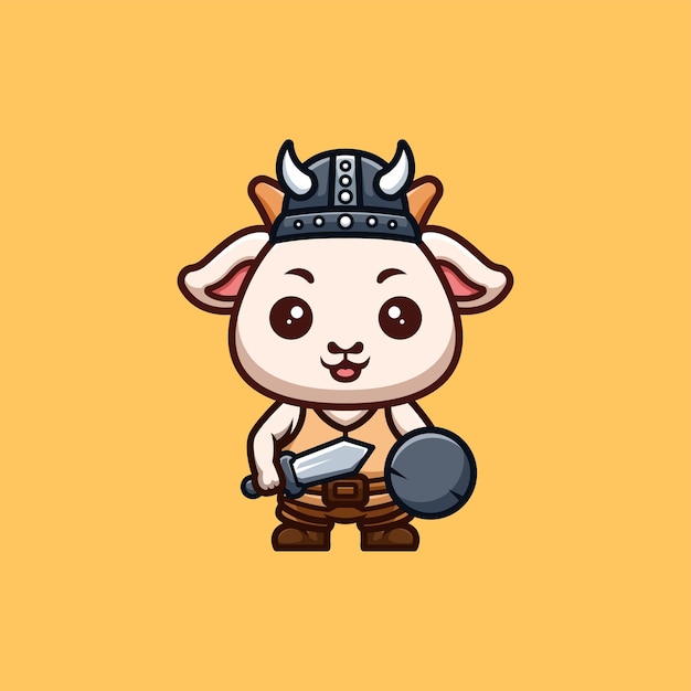 Geit Viking Leuke Creatieve Kawaii Cartoon Mascotte Logo