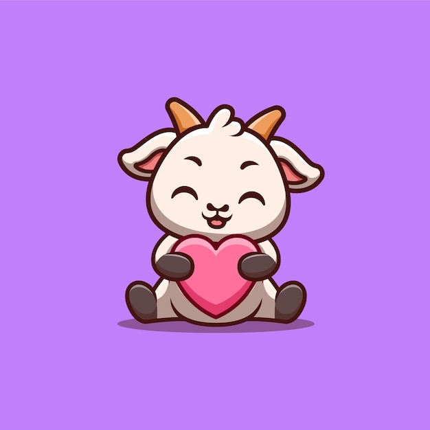 Geit Zitten Liefde Leuke Creatieve Kawaii Cartoon Mascotte Logo