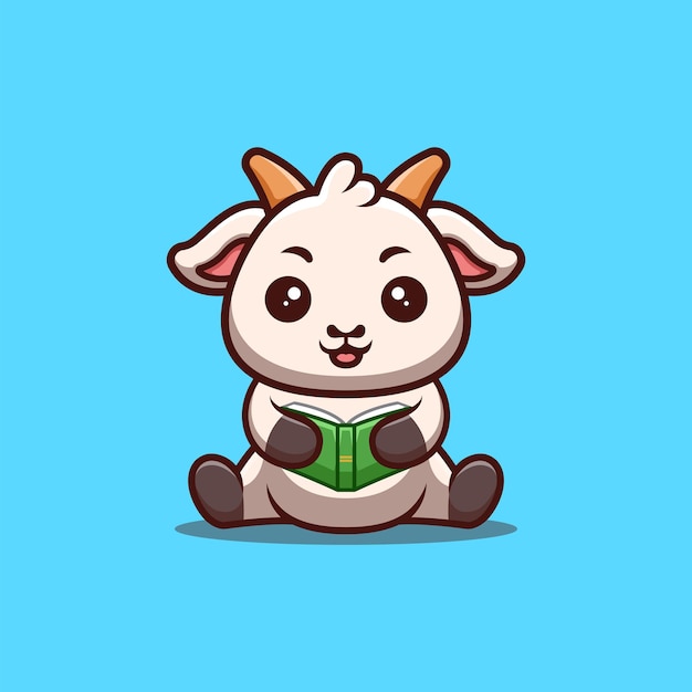 Geit zittend leesboek leuke creatieve kawaii cartoon mascotte logo