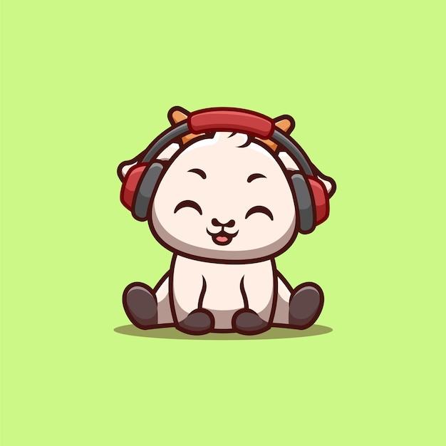 Geit Zittend Muziek horen Leuke Creatieve Kawaii Cartoon Mascotte Logo