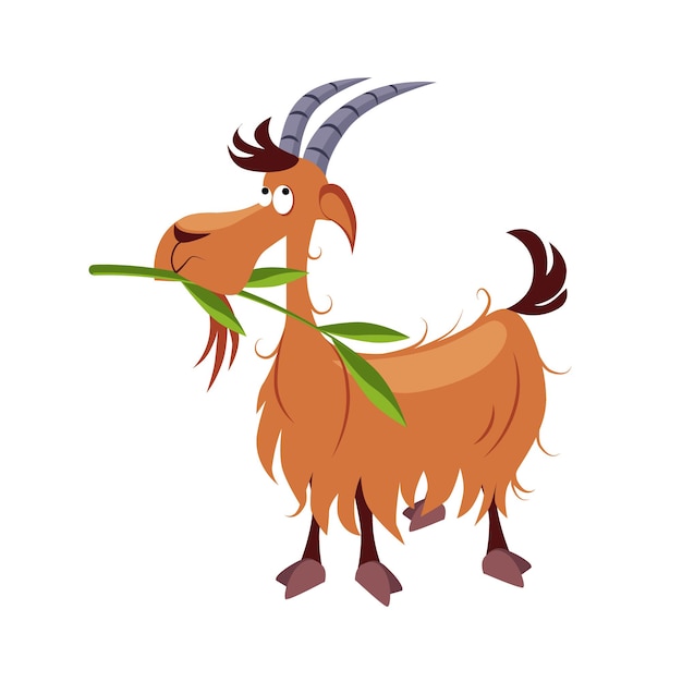 Vector geitenkauwende tak. cartoon vector illustratie boerderijdieren