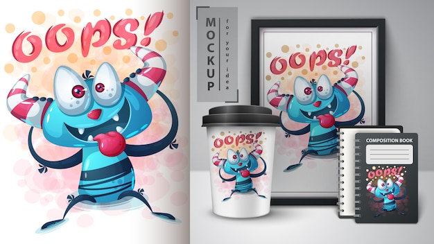 Vector gekke monsteraffiche en merchandising