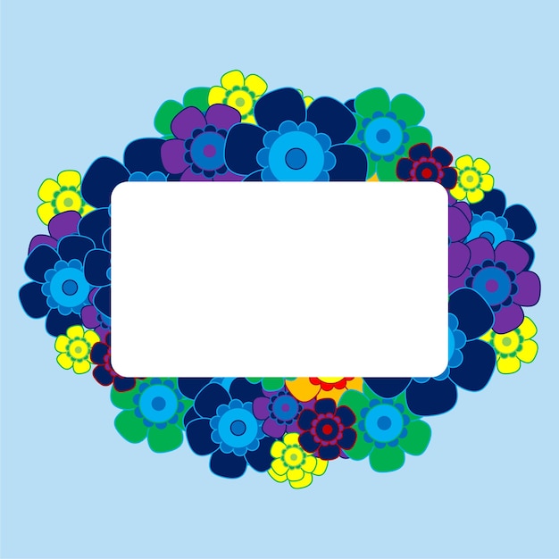 Gekleurd eenvoudig bloemboeket op blauwe achtergrond Frame met decoratie