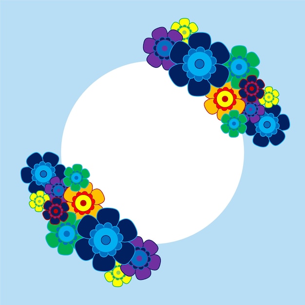 Gekleurd eenvoudig bloemboeket op blauwe achtergrond Frame met decoratie