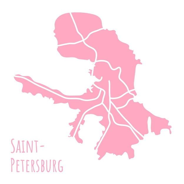 Gekleurd minimalistisch sint-petersburg kaartsilhouet met hoofdwegen