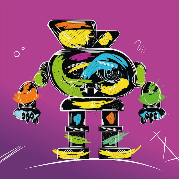 Gekleurde abstracte retro robot monster graffiti concept vector