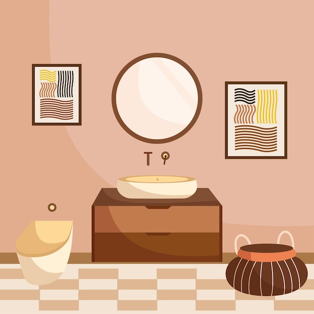 Gekleurde badkamer met toilet en wastafel Binnenontwerp Vectorillustratie