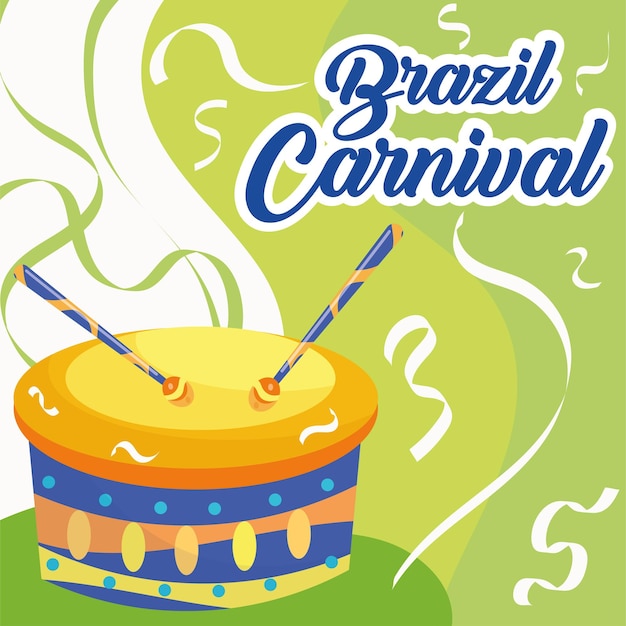 Gekleurde brazilië carnaval poster trommel muziekinstrument vectorillustratie