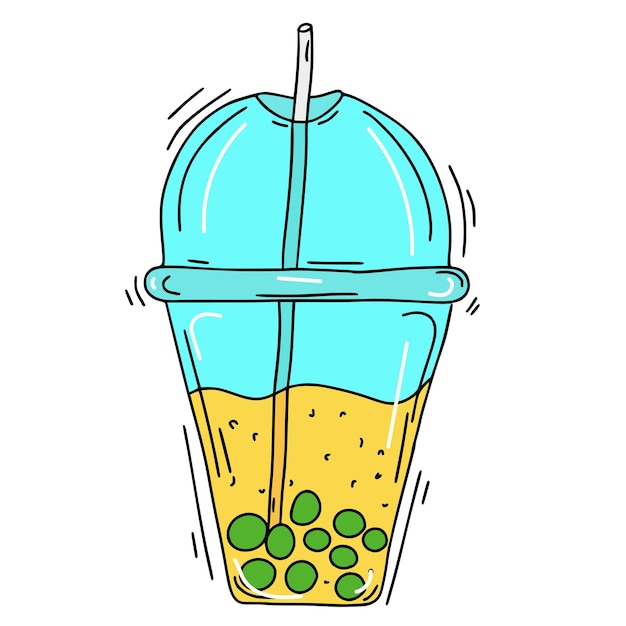 Gekleurde cartoon Doodle smoothie in een plastic beker