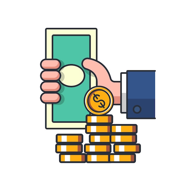 Gekleurde dunne icoon van geld in de hand business en finance concept vectorillustratie