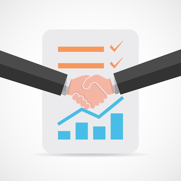 Gekleurde handdruk op de achtergrond van een document of contract. Vector illustratie. Het concept van een succesvolle transactie.