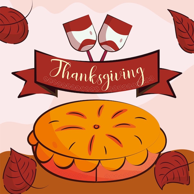 Gekleurde happy thanksgiving day poster met een herfsttaart Vector