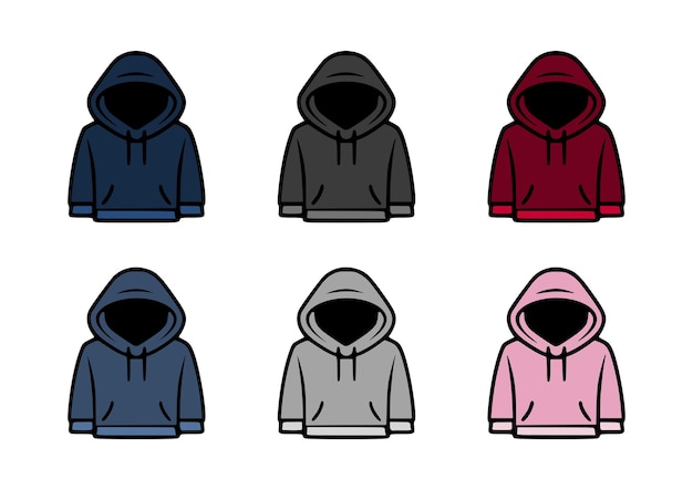 Vector gekleurde hoodie set geïsoleerde vectorillustraties