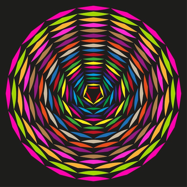 Gekleurde mandala zwarte achtergrond Golfpatroon Abstracte geometrische ronde vorm Vector illustratie