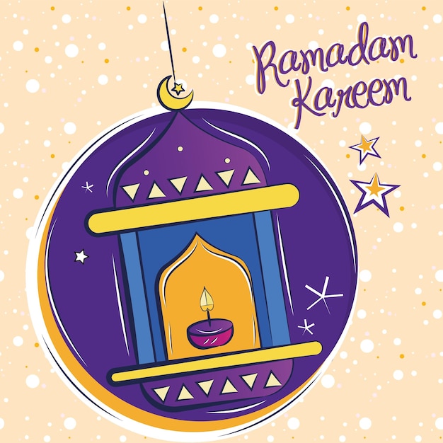 Gekleurde ramadam kareem poster met Arabische lamp schets Vector