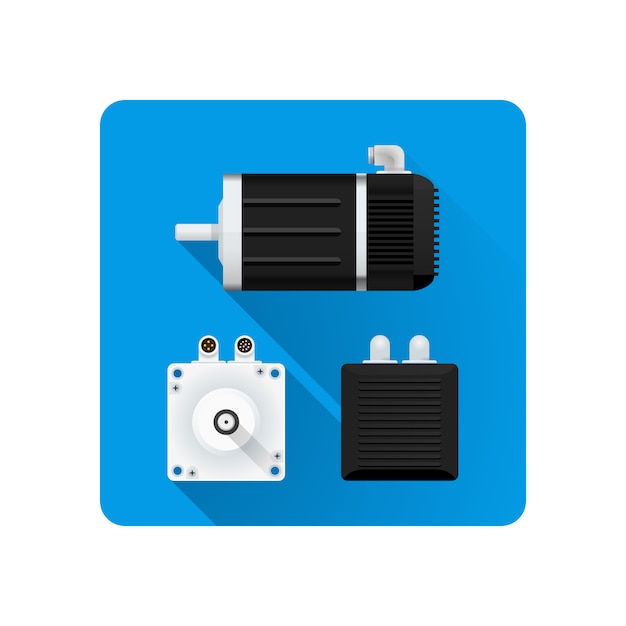 Gekleurde servo-elektromotor verschillende hoeken illustratie pictogram lange schaduw afgeronde vierkante achtergrond