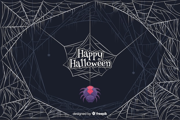 Vector gekleurde spin met spinnewebben halloween achtergrond