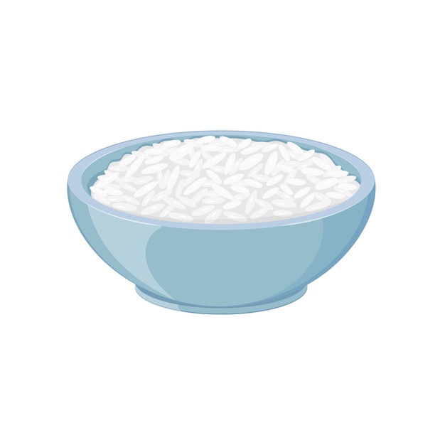 Vector gekookte rijst in een blauwe kom die op wit wordt geïsoleerd