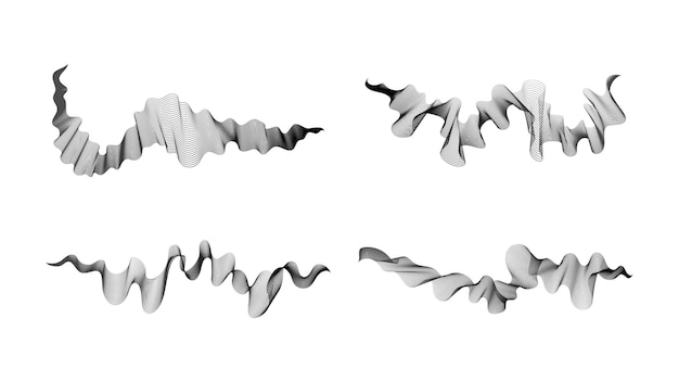 Vector gekromde golvende strepen set van vier abstracte donkere gradiëntgolflijnen op een witte achtergrond vectorillustratie